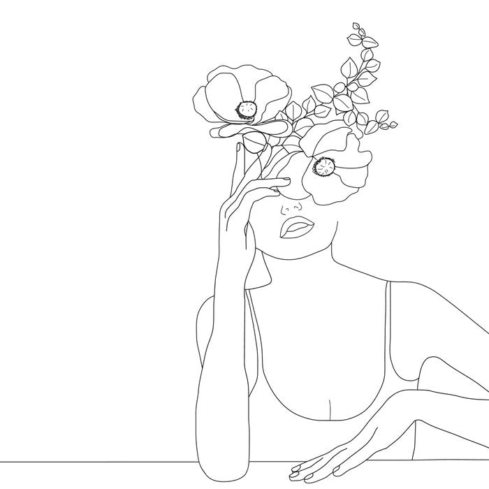 Minimal Line Art Woman with Flowers II Coffee Mug Gallery Image 2