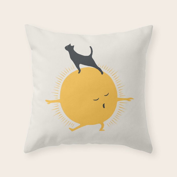 Good Meowâing 9 yoga warrior II Throw Pillow Gallery Image 1