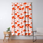 Red Santa Hats & Snowflakes on Linen Pink - Modern Festive Pattern Window Curtain Gallery Image 5