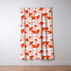 Red Santa Hats & Snowflakes on Linen Pink - Modern Festive Pattern Window Curtain Gallery Image 3