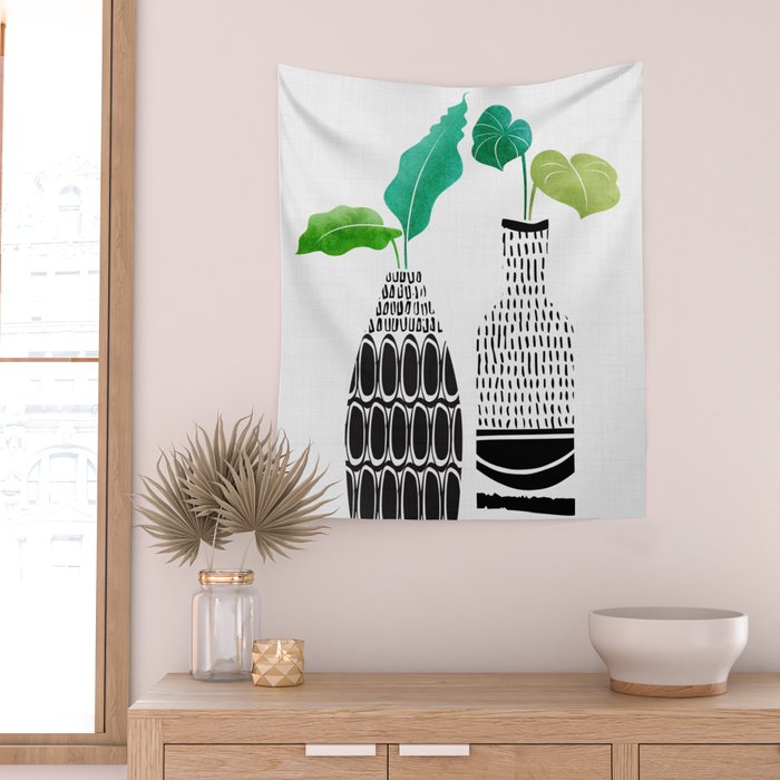 Tribal Vases II with Tropical Greenery Wall Tapestry Gallery Image 2