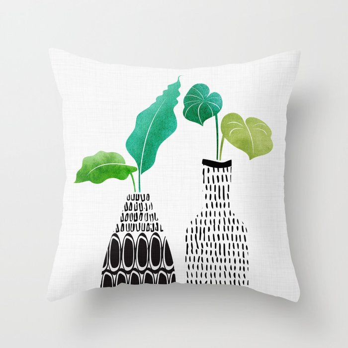 Tribal Vases II with Tropical Greenery Throw Pillow Gallery Image 1