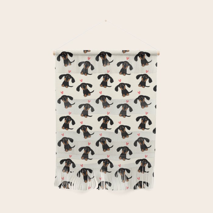 Dachshund Love | Cute Longhaired Black and Tan Wiener Dog Wall Hanging Gallery Image 1