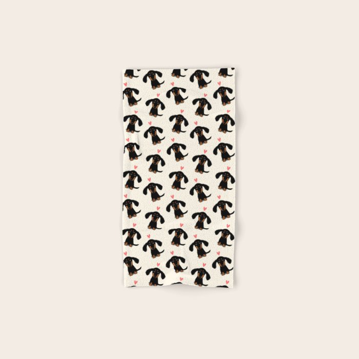 Dachshund Love | Cute Longhaired Black and Tan Wiener Dog Bath Towel Gallery Image 1