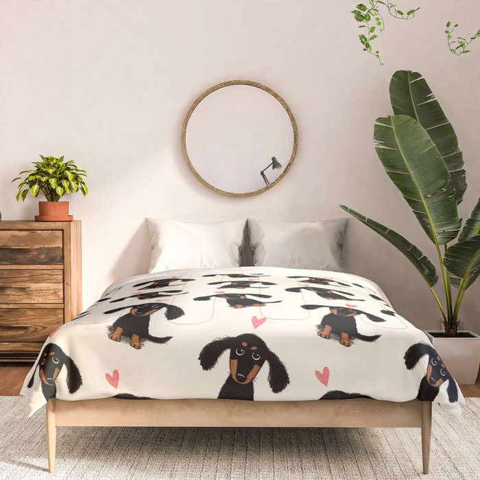 Dachshund Love | Cute Longhaired Black and Tan Wiener Dog Comforter Gallery Image 3