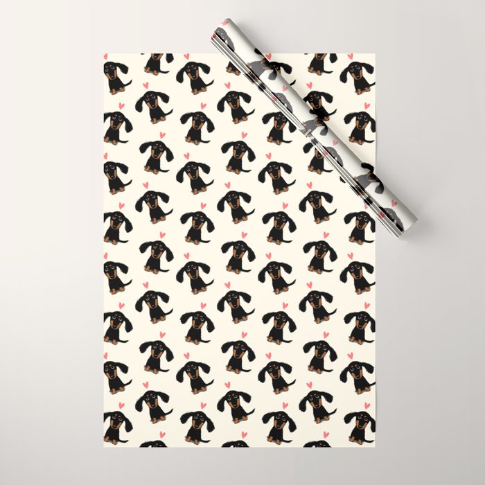 Dachshund Love | Cute Longhaired Black And Tan Wiener Dog Wrapping Paper Gallery Image 1