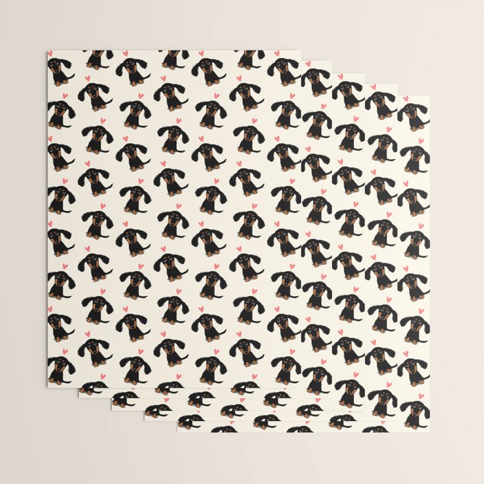 Dachshund Love | Cute Longhaired Black and Tan Wiener Dog Wrapping Paper Gallery Image 3