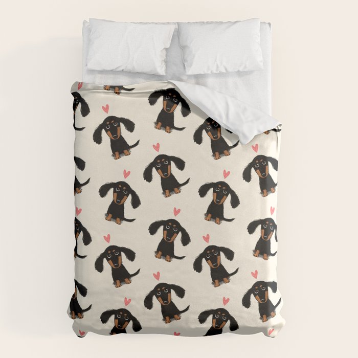 Dachshund Love | Cute Longhaired Black and Tan Wiener Dog Duvet Cover Gallery Image 6