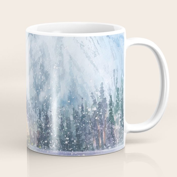 Enchanting Snowy Log Cabin Alpine Lake Coffee Mug Gallery Image 1