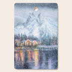 Enchanting Snowy Log Cabin Alpine Lake Cutting Board Gallery Image 1