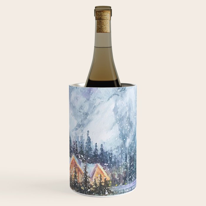 Enchanting Snowy Log Cabin Alpine Lake Wine Chiller Gallery Image 1