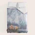 Enchanting Snowy Log Cabin Alpine Lake Comforter Gallery Image 6