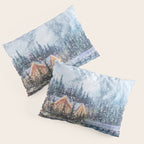Enchanting Snowy Log Cabin Alpine Lake Pillow Sham Gallery Image 3