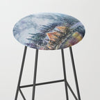 Enchanting Snowy Log Cabin Alpine Lake Stool Gallery Image 2