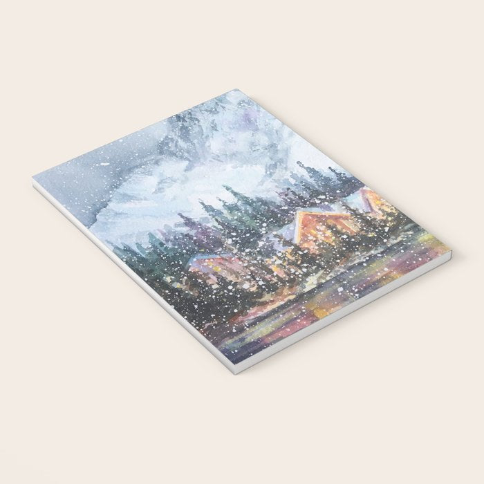Enchanting Snowy Log Cabin Alpine Lake Notebook Gallery Image 3