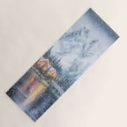 Enchanting Snowy Log Cabin Alpine Lake Yoga Mat Gallery Image 1