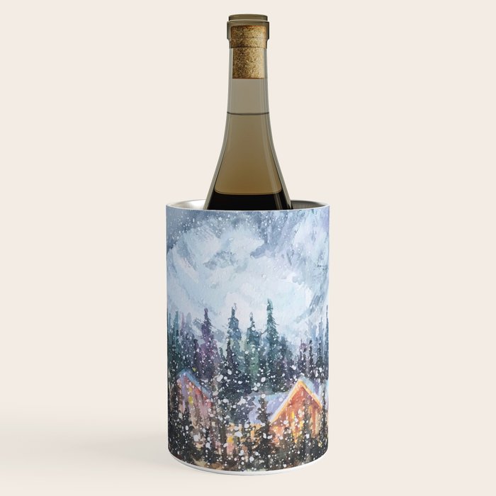 Enchanting Snowy Log Cabin Alpine Lake Wine Chiller Gallery Image 2
