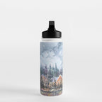 Enchanting Snowy Log Cabin Alpine Lake Water Bottle Gallery Image 3