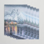 Enchanting Snowy Log Cabin Alpine Lake Wrapping Paper Gallery Image 3
