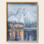 Enchanting Snowy Log Cabin Alpine Lake Serving Tray Gallery Image 1