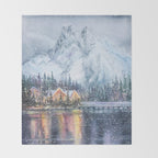 Enchanting Snowy Log Cabin Alpine Lake Throw Blanket Gallery Image 2