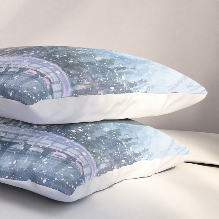 Enchanting Snowy Log Cabin Alpine Lake Pillow Sham Gallery Image 3