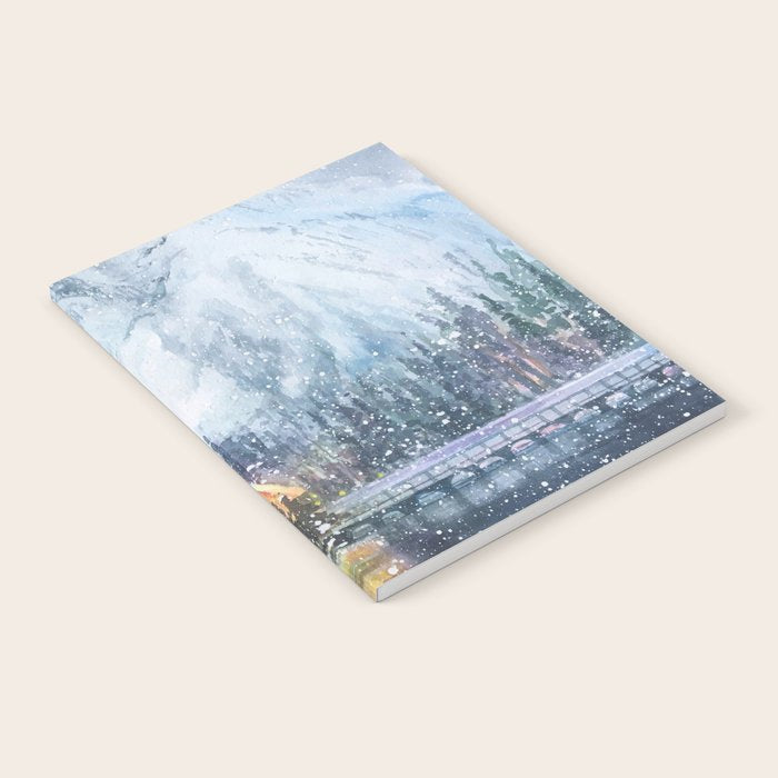 Enchanting Snowy Log Cabin Alpine Lake Notebook Gallery Image 1