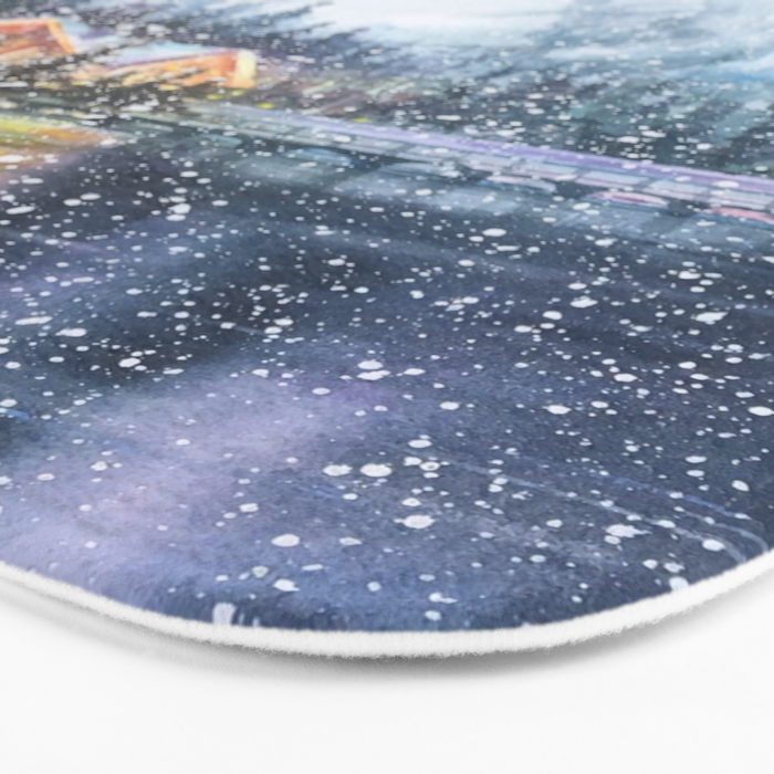 Enchanting Snowy Log Cabin Alpine Lake Bath Mat Gallery Image 3