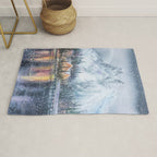 Enchanting Snowy Log Cabin Alpine Lake Rug Gallery Image 1