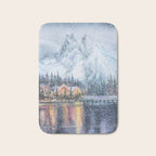Enchanting Snowy Log Cabin Alpine Lake Bath Mat Gallery Image 1