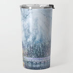 Enchanting Snowy Log Cabin Alpine Lake Travel Mug Gallery Image 2