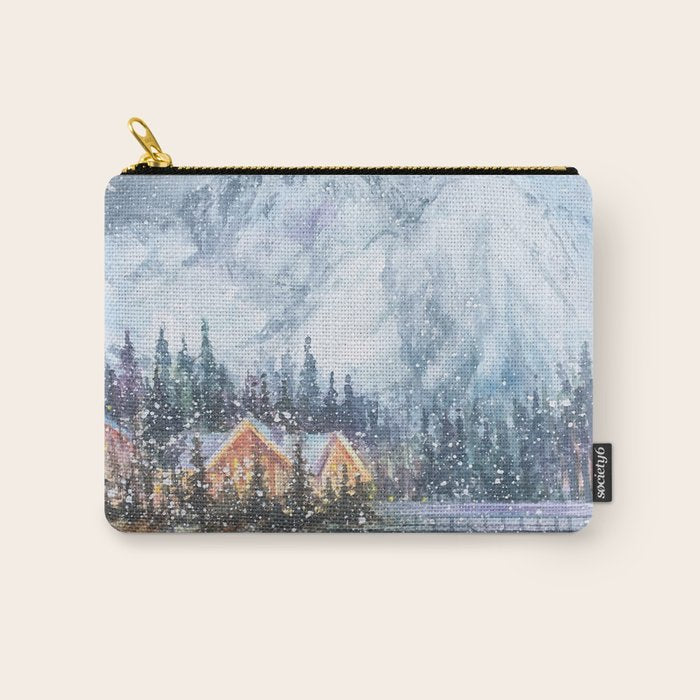 Enchanting Snowy Log Cabin Alpine Lake Carry All Pouch Gallery Image 1
