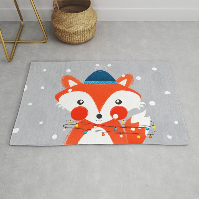 Christmas Fox with fairy lights Rug Gallery Image 1