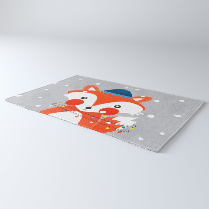 Christmas Fox with fairy lights Rug Gallery Image 3