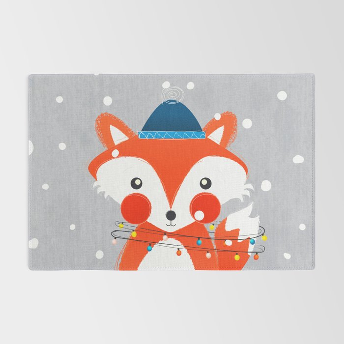 Christmas Fox with fairy lights Rug Gallery Image 2