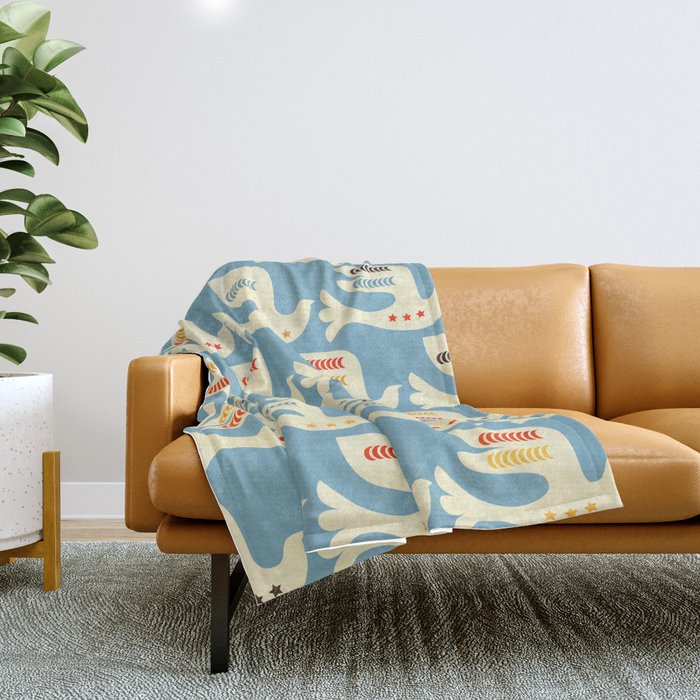 Festive Birds Blue Throw Blanket Gallery Image 1