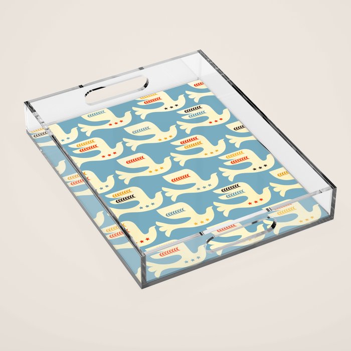 Festive Birds Blue Acrylic Tray Gallery Image 1