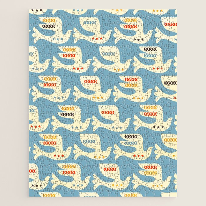 Festive Birds Blue Jigsaw Puzzle Gallery Image 1