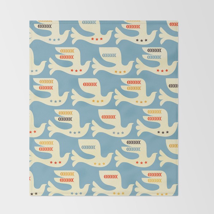 Festive Birds Blue Throw Blanket Gallery Image 2