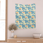 Festive Birds Blue Wall Tapestry Gallery Image 2