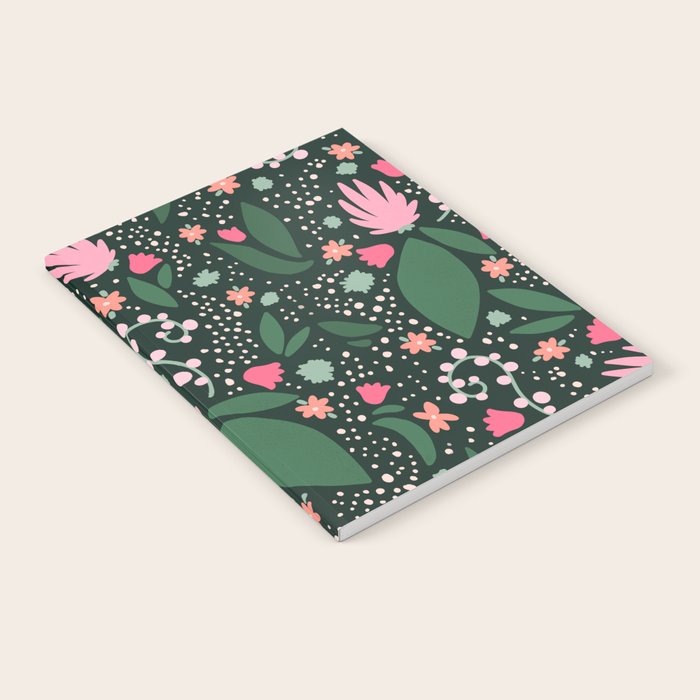 Flowers pattern in pink and green Notebook Gallery Image 1
