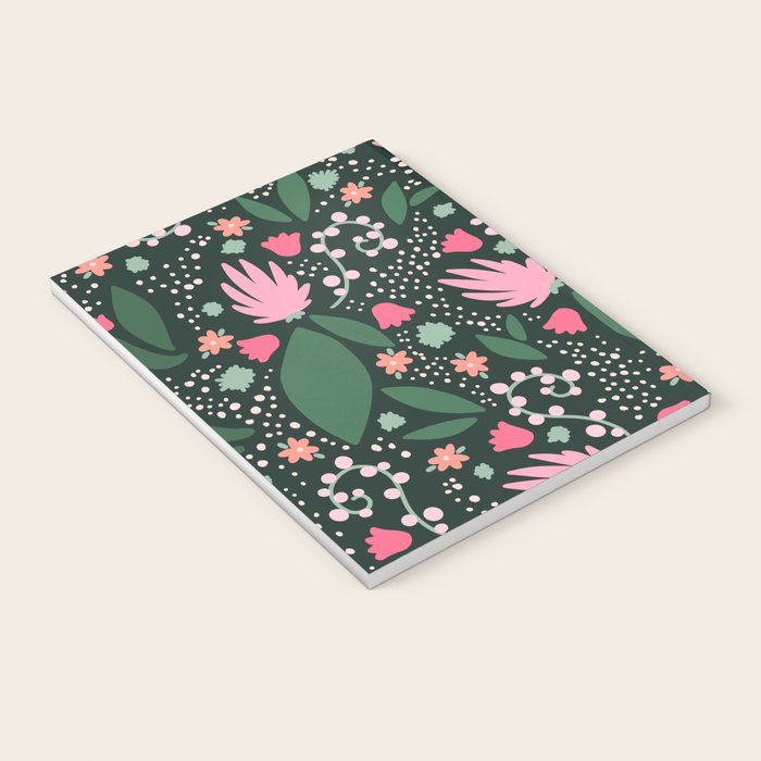 Flowers pattern in pink and green Notebook Gallery Image 3