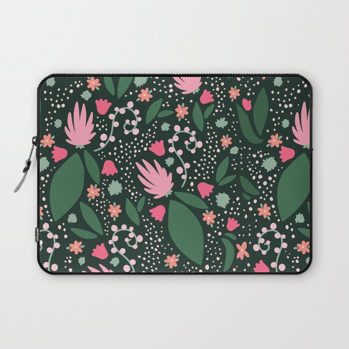 Flowers pattern in pink and green Laptop Sleeve Gallery Image 1