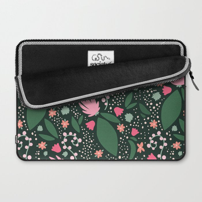 Flowers pattern in pink and green Laptop Sleeve Gallery Image 2