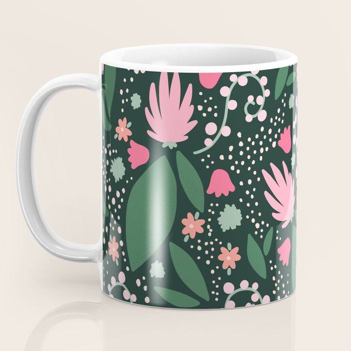 Flowers pattern in pink and green Coffee Mug Gallery Image 3