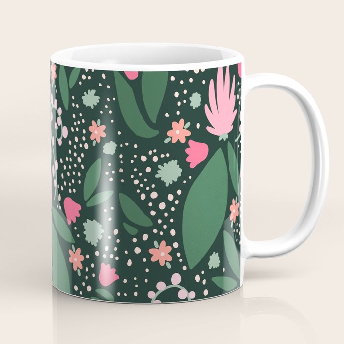 Flowers pattern in pink and green Coffee Mug Gallery Image 1