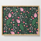 Flowers pattern in pink and green Serving Tray Gallery Image 1