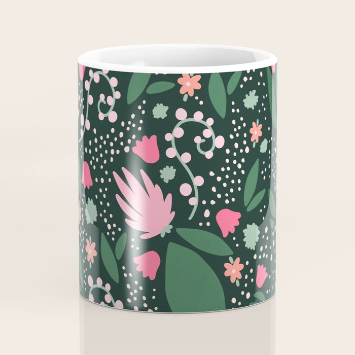 Flowers pattern in pink and green Coffee Mug Gallery Image 4