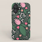 Flowers pattern in pink and green iPhone Case Gallery Image 1