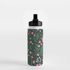 Flowers pattern in pink and green Water Bottle Gallery Image 2